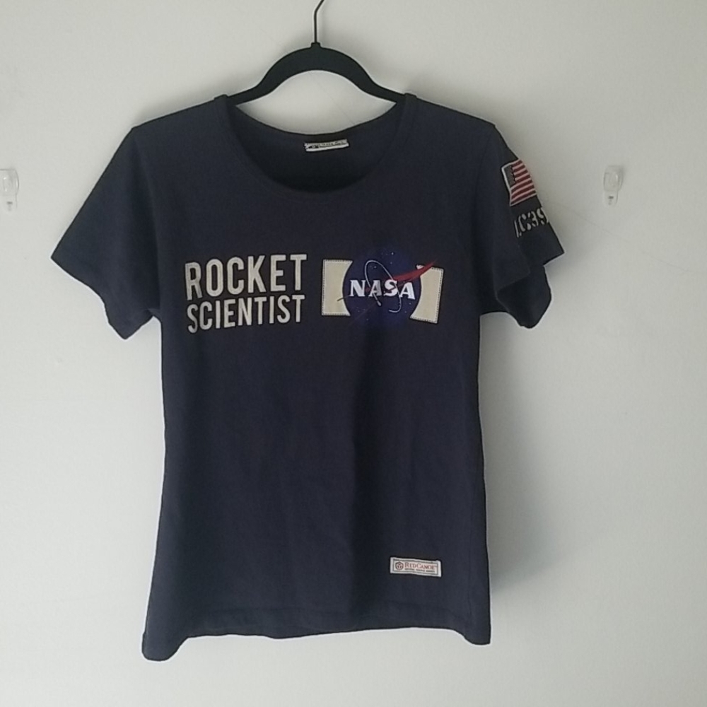 NASA T-shirt with an American flag patch